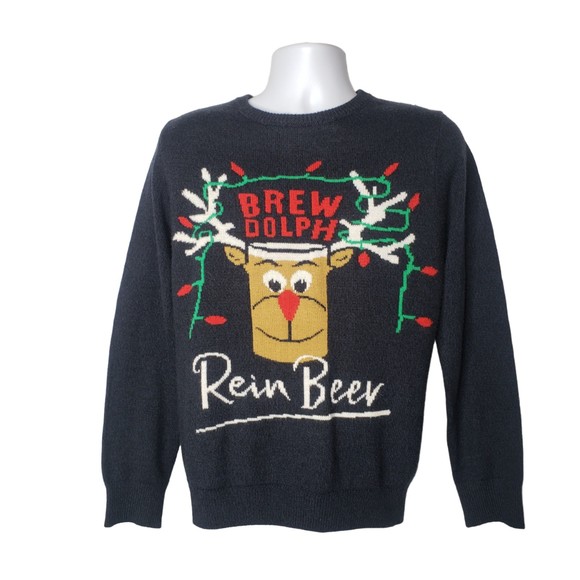 BREW DOLPH REIN BEER Ugly Christmas Sweater Size Large - Picture 5 of 5